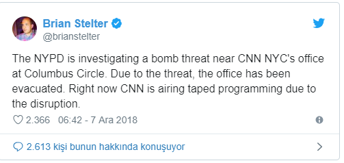 CNN binasında bomba alarmı! Bina boşaltıldı!