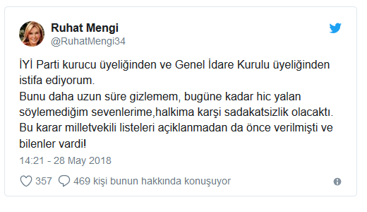 İYİ Partinin Kurucu Üyesi Ruhat Mengi İstifa Etti!