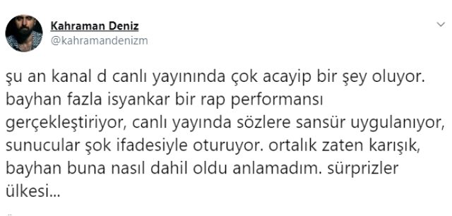 Bayhan'ın rap performansı Twitter'da gündem oldu