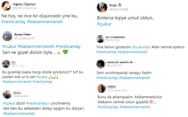 Çukur dizisi hayatını kaybeden Neslican'ı unutmadı