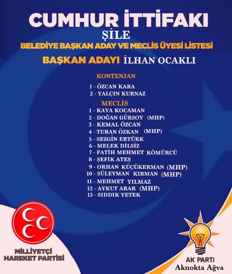 AK Parti, MHP Şile belediye meclis üye listesi– Cumhur ittifakı 2019 seçimleri