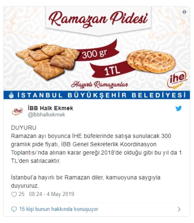 İstanbul Halk Ekmek ramazan pidesini 1 liradan satacak