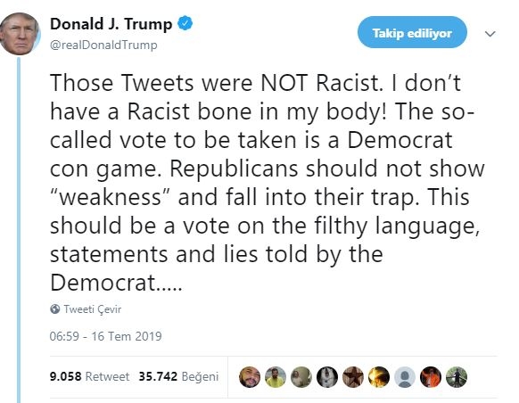 ABD Başkanı Trump: Benim ırkçı bir yanım yok!