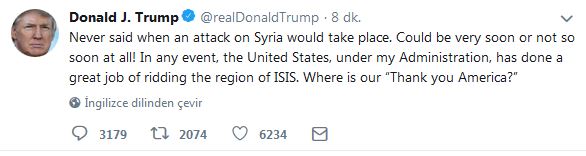Trump'tan Yeni Tweet "Suriye'yi Vurabilirim de Vurmayabilirim de"
