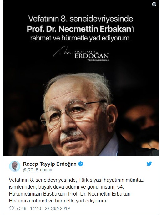 Cumhurbaşkanı Erdoğan Erban'ı seneidevriyesinde andı