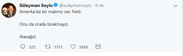 Soylu'dan ABD'ye: Bizim orada bir malımız var; FETÖ,onu alacağız!
