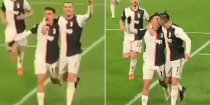 Ronaldo gol sevincini takım arkadaşı Dybala ile dudak dudağa kutladı!