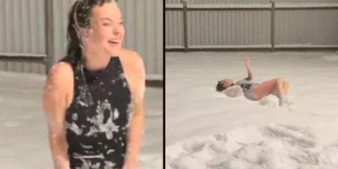 Nursel Ergin'in siyah mayosuyla karda çocuklar gibi eğlendi!